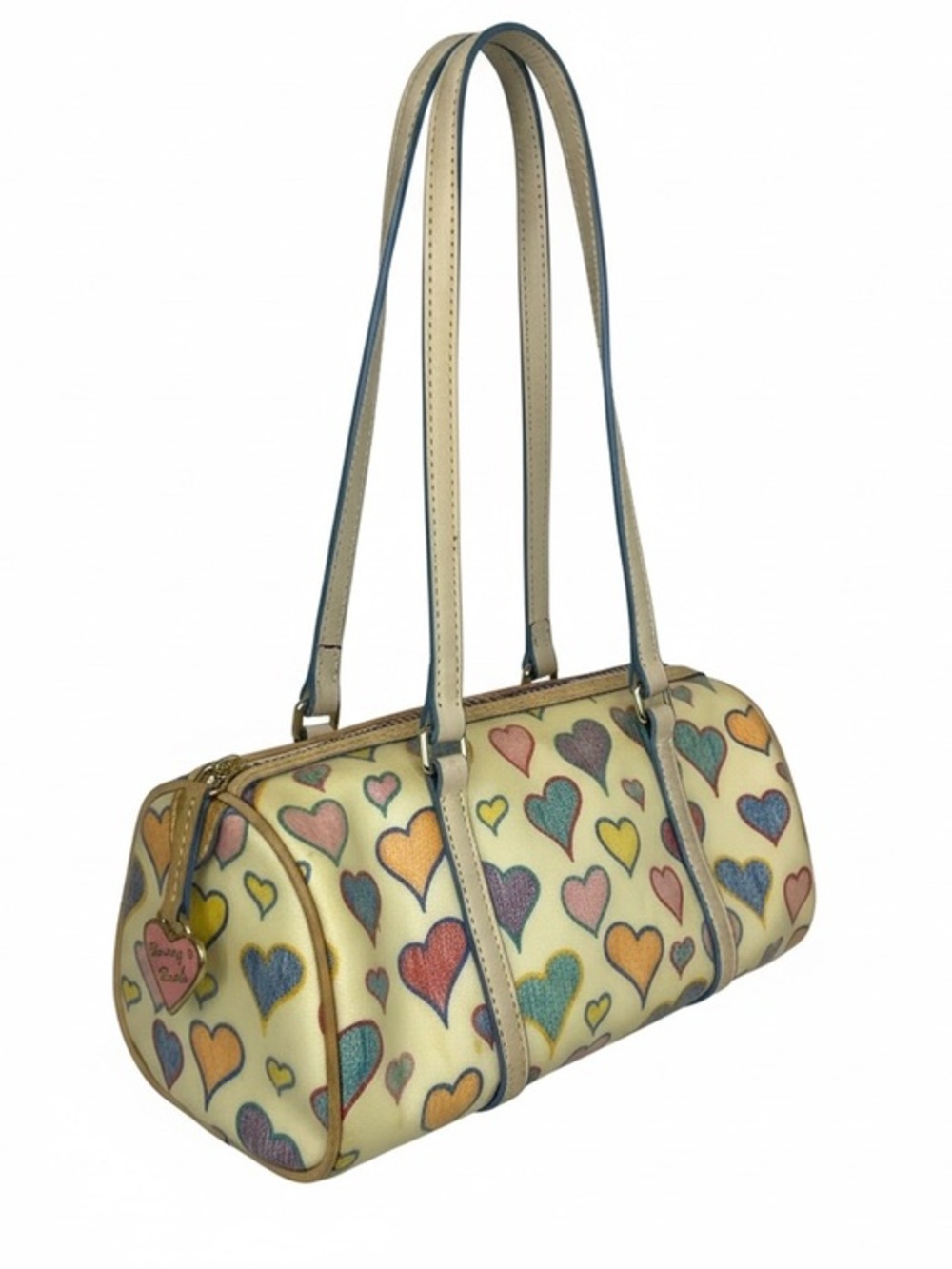 Dooney & Bourke Cream Multicolor Heart-Print Barrel Bag